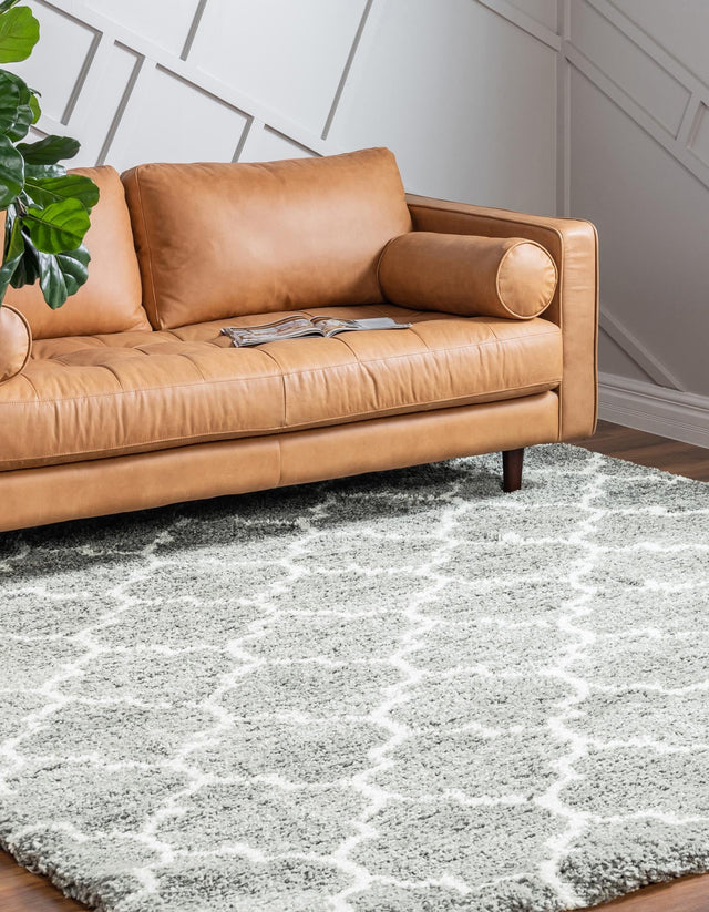 White Cyan 7' 10 x 7' 10 Rabat Shag Square Area Rug Thick Soft Touch Fluffy & Plush Shaggy Pile Durable Geometric Carpet for Luxury Interior Design for Sale at Rug Engine