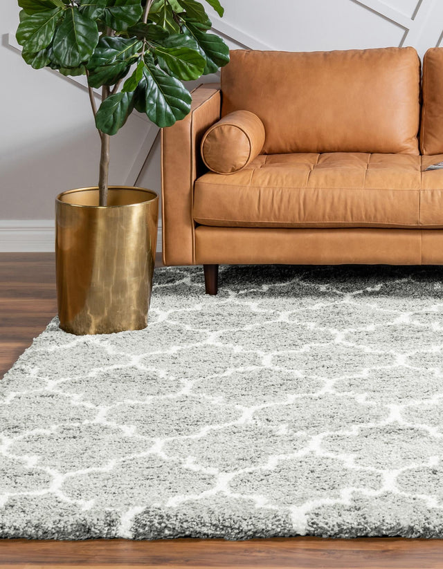 White Cyan 7' 10 x 7' 10 Rabat Shag Square Area Rug Thick Soft Touch Fluffy & Plush Shaggy Pile Durable Geometric Carpet for Luxury Interior Design for Sale at Rug Engine