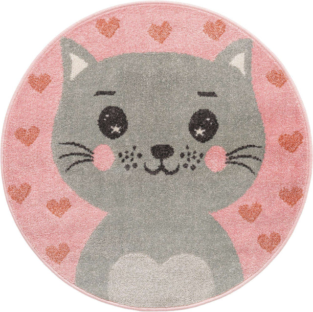 Pink 3' 3 x 3' 3 Whimsy Kids Round Area Rug for Baby Nursery, Toddler Playroom, Bedrooms