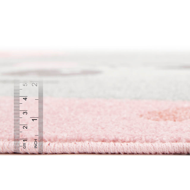Pink 7' 10 x 7' 10 Whimsy Kids Round Area Rug for Baby Nursery, Toddler Playroom, Bedrooms Playful Fun Design Easy Clean Carpet for Sale at Rug Engine
