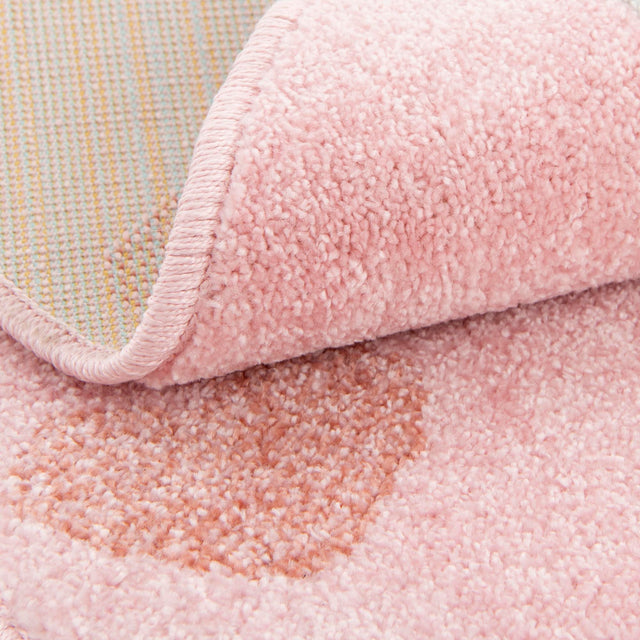 Pink 7' 10 x 7' 10 Whimsy Kids Round Area Rug for Baby Nursery, Toddler Playroom, Bedrooms Playful Fun Design Easy Clean Carpet for Sale at Rug Engine