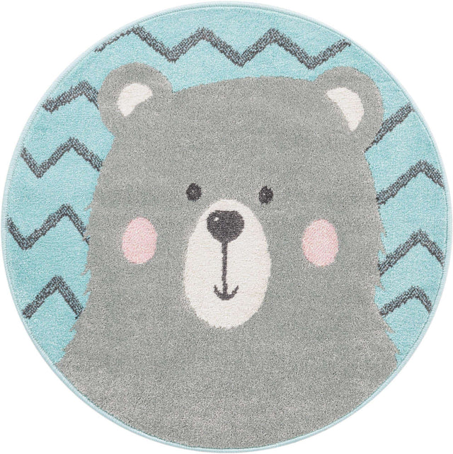Blue 3' 3 x 3' 3 Whimsy Kids Round Area Rug for Baby Nursery, Toddler Playroom, Bedrooms Playful Fun Design Easy Clean Carpet for Sale at Rug Engine