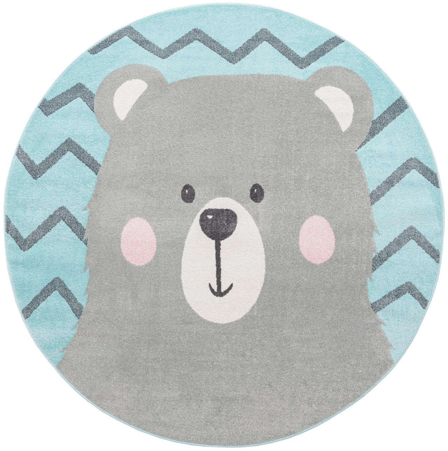 Blue 7' 10 x 7' 10 Whimsy Kids Round Area Rug for Baby Nursery, Toddler Playroom, Bedrooms Playful Fun Design Easy Clean Carpet for Sale at Rug Engine
