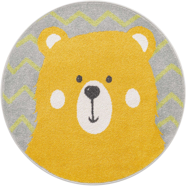 Yellow 3' 3 x 3' 3 Whimsy Kids Round Area Rug for Baby Nursery, Toddler Playroom, Bedrooms