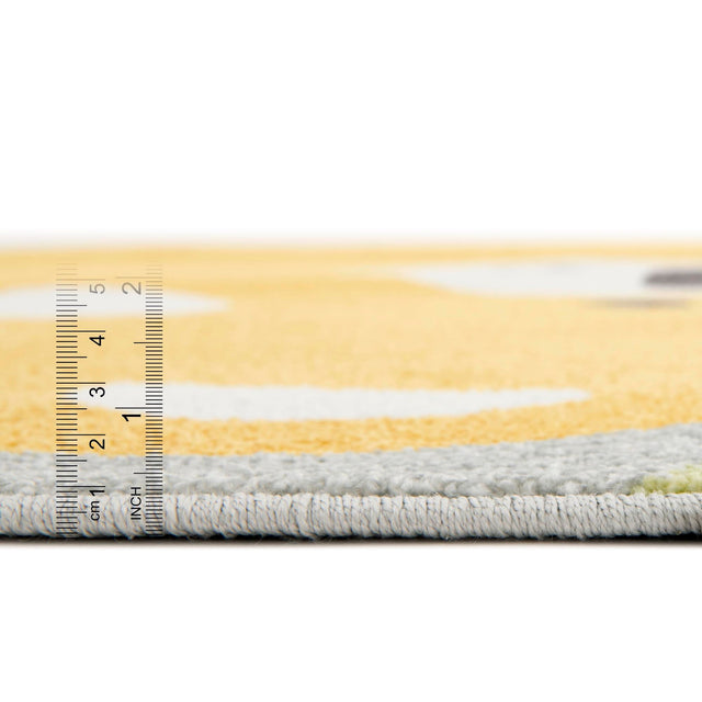 Yellow 5' 3 x 5' 3 Whimsy Kids Round Area Rug for Baby Nursery, Toddler Playroom, Bedrooms