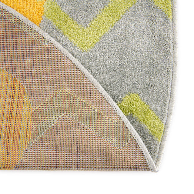Yellow 7' 10 x 7' 10 Whimsy Kids Round Area Rug for Baby Nursery, Toddler Playroom, Bedrooms Playful Fun Design Easy Clean Carpet for Sale at Rug Engine