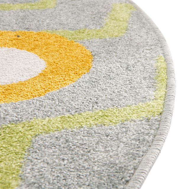 Yellow 5' 3 x 5' 3 Whimsy Kids Round Area Rug for Baby Nursery, Toddler Playroom, Bedrooms