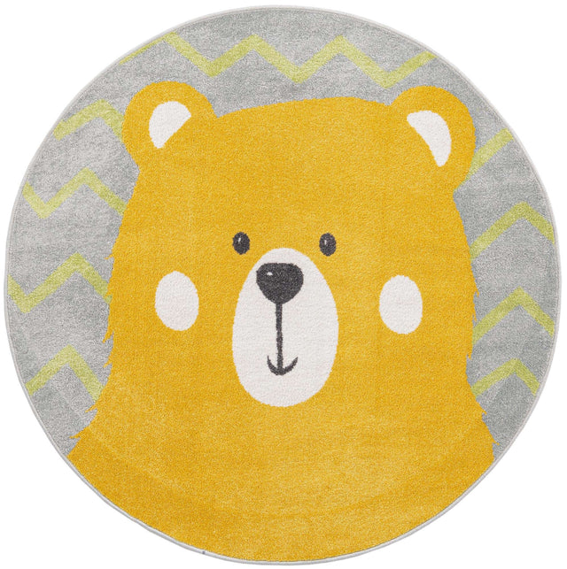 Yellow 5' 3 x 5' 3 Whimsy Kids Round Area Rug for Baby Nursery, Toddler Playroom, Bedrooms