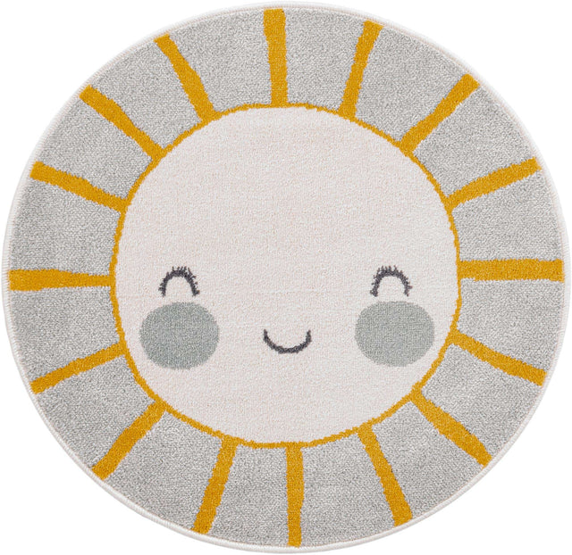 Gray 3' 3 x 3' 3 Whimsy Kids Round Area Rug for Baby Nursery, Toddler Playroom, Bedrooms