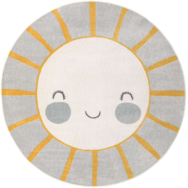 Gray 7' 10 x 7' 10 Whimsy Kids Round Area Rug for Baby Nursery, Toddler Playroom, Bedrooms Playful Fun Design Easy Clean Carpet for Sale at Rug Engine