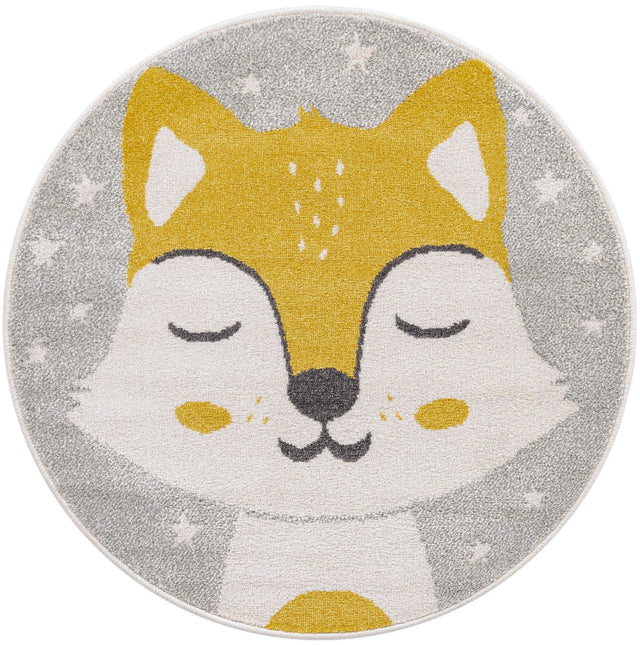 Gray 3' 3 x 3' 3 Whimsy Kids Round Area Rug for Baby Nursery, Toddler Playroom, Bedrooms Playful Fun Design Easy Clean Carpet for Sale at Rug Engine