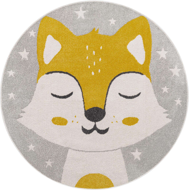 Gray 5' 3 x 5' 3 Whimsy Kids Round Area Rug for Baby Nursery, Toddler Playroom, Bedrooms Playful Fun Design Easy Clean Carpet for Sale at Rug Engine