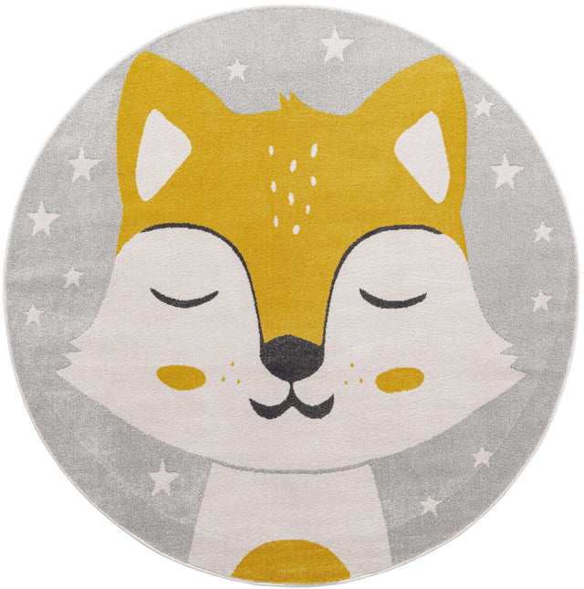 Gray 7' 10 x 7' 10 Whimsy Kids Round Area Rug for Baby Nursery, Toddler Playroom, Bedrooms Playful Fun Design Easy Clean Carpet for Sale at Rug Engine