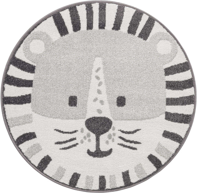 Gray 3' 3 x 3' 3 Whimsy Kids Round Area Rug for Baby Nursery, Toddler Playroom, Bedrooms Playful Fun Design Easy Clean Carpet for Sale at Rug Engine