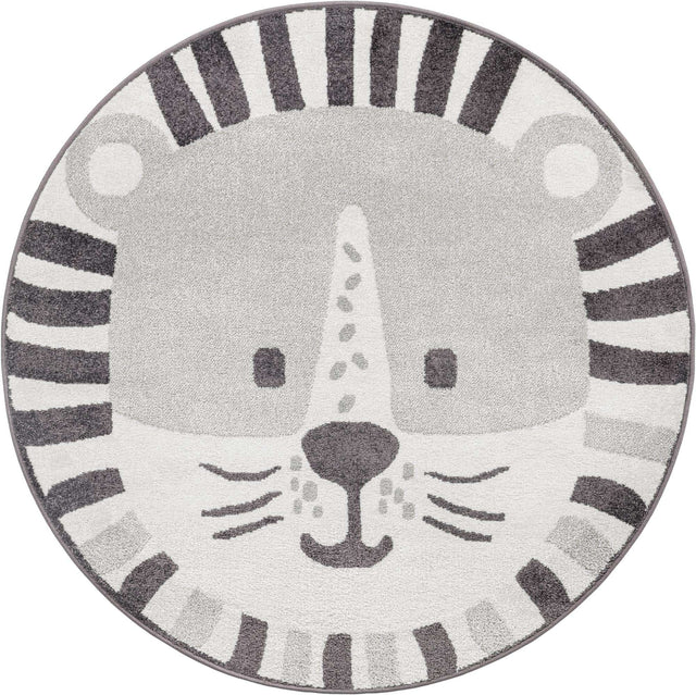 Gray 5' 3 x 5' 3 Whimsy Kids Round Area Rug for Baby Nursery, Toddler Playroom, Bedrooms Playful Fun Design Easy Clean Carpet for Sale at Rug Engine