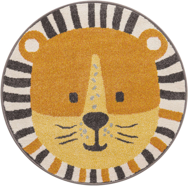 Light Brown 3' 3 x 3' 3 Whimsy Kids Round Area Rug for Baby Nursery, Toddler Playroom, Bedrooms