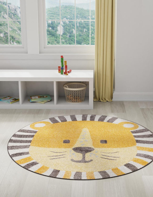 Light Brown 7' 10 x 7' 10 Whimsy Kids Round Area Rug for Baby Nursery, Toddler Playroom, Bedrooms