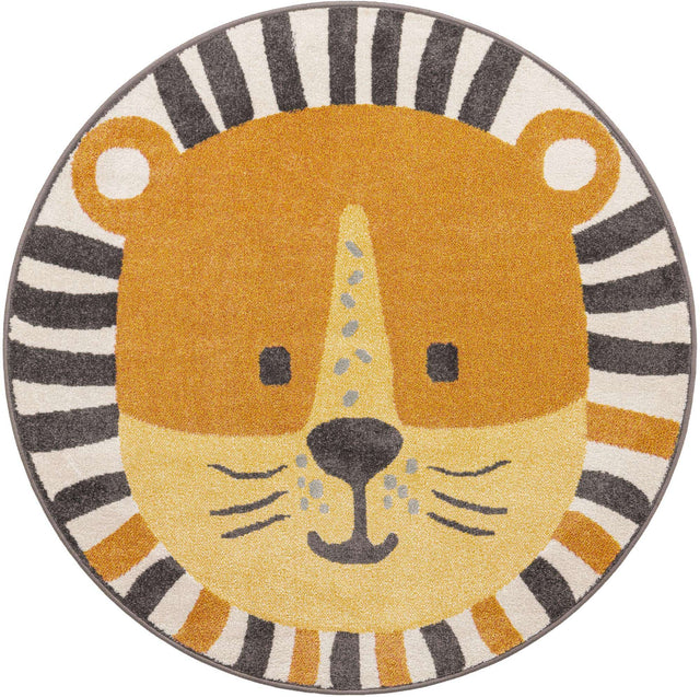Light Brown 5' 3 x 5' 3 Whimsy Kids Round Area Rug for Baby Nursery, Toddler Playroom, Bedrooms Playful Fun Design Easy Clean Carpet for Sale at Rug Engine