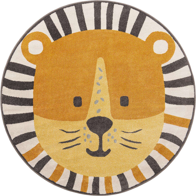 Light Brown 7' 10 x 7' 10 Whimsy Kids Round Area Rug for Baby Nursery, Toddler Playroom, Bedrooms