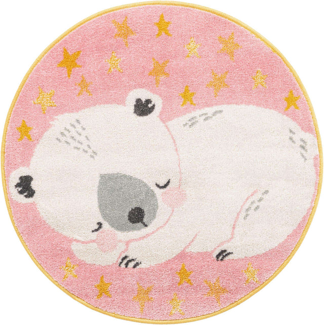 Pink 3' 3 x 3' 3 Whimsy Kids Round Area Rug for Baby Nursery, Toddler Playroom, Bedrooms