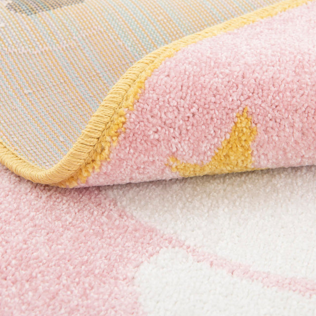 Pink 3' 3 x 3' 3 Whimsy Kids Round Area Rug for Baby Nursery, Toddler Playroom, Bedrooms