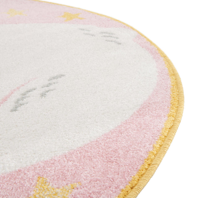 Pink 3' 3 x 3' 3 Whimsy Kids Round Area Rug for Baby Nursery, Toddler Playroom, Bedrooms