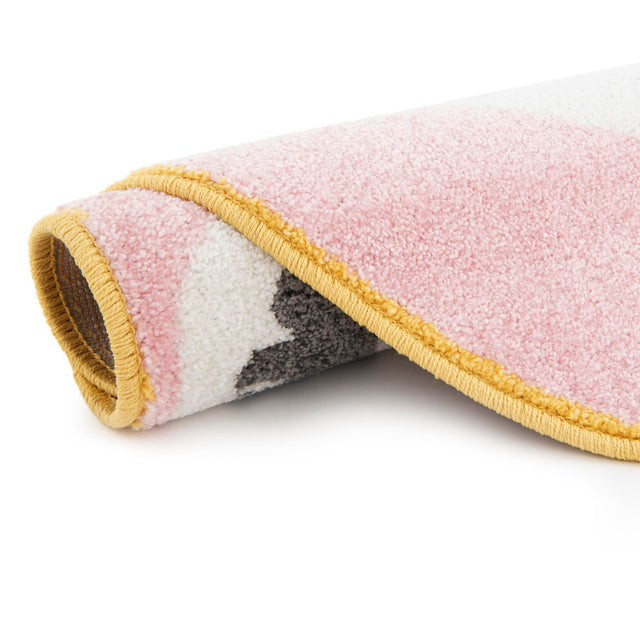 Pink 5' 3 x 5' 3 Whimsy Kids Round Area Rug for Baby Nursery, Toddler Playroom, Bedrooms Playful Fun Design Easy Clean Carpet for Sale at Rug Engine