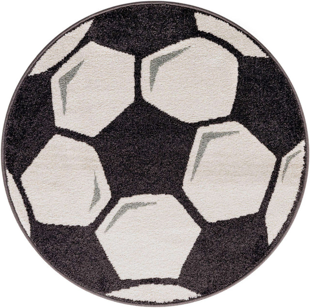 Black and White 3' 3 x 3' 3 Whimsy Kids Round Area Rug for Baby Nursery, Toddler Playroom, Bedrooms