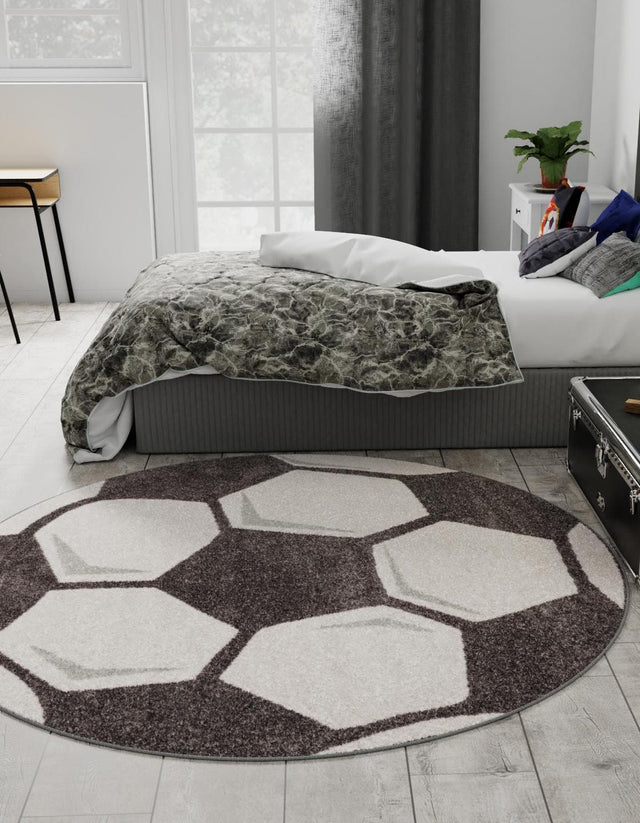 Black and White 5' 3 x 5' 3 Whimsy Kids Round Area Rug for Baby Nursery, Toddler Playroom, Bedrooms Playful Fun Design Easy Clean Carpet for Sale at Rug Engine