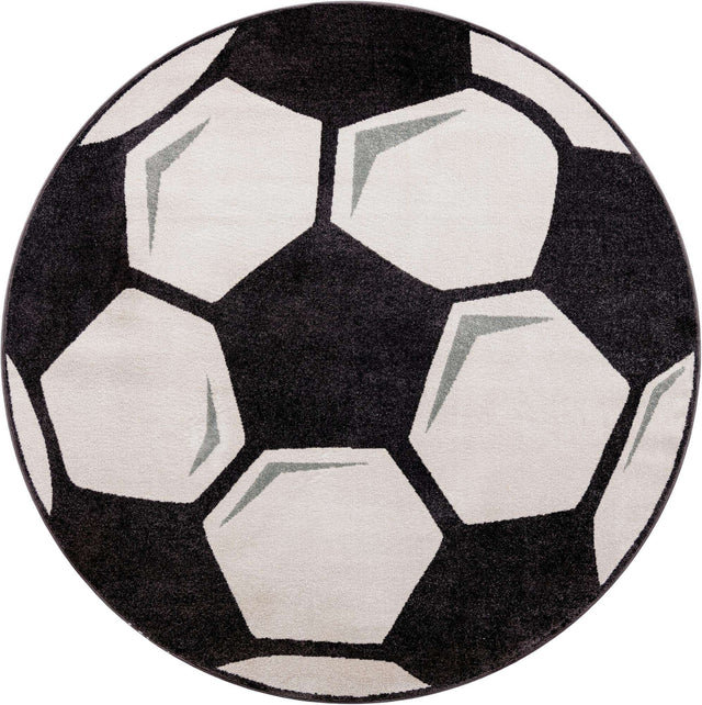 Black and White 7' 10 x 7' 10 Whimsy Kids Round Area Rug for Baby Nursery, Toddler Playroom, Bedrooms