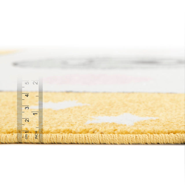 Yellow 3' 3 x 3' 3 Whimsy Kids Round Area Rug for Baby Nursery, Toddler Playroom, Bedrooms Playful Fun Design Easy Clean Carpet for Sale at Rug Engine