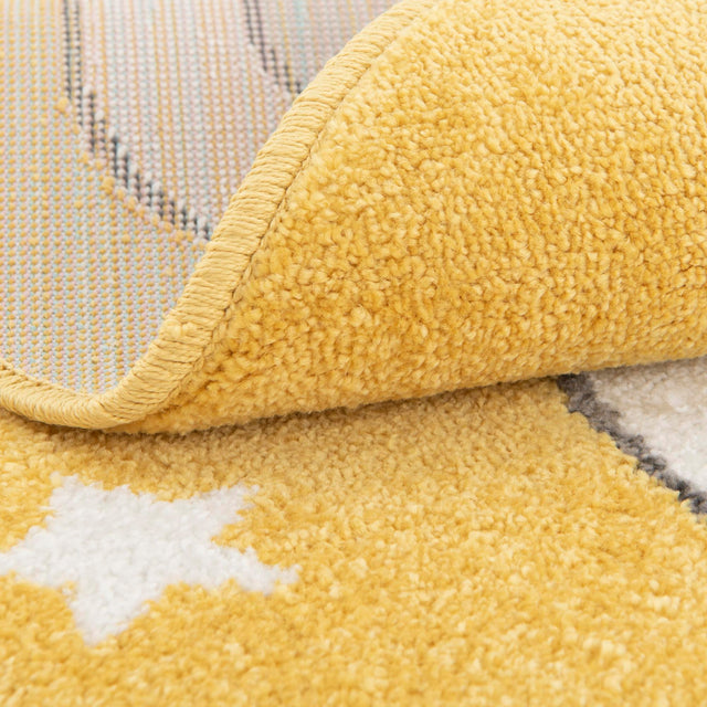 Yellow 5' 3 x 5' 3 Whimsy Kids Round Area Rug for Baby Nursery, Toddler Playroom, Bedrooms Playful Fun Design Easy Clean Carpet for Sale at Rug Engine