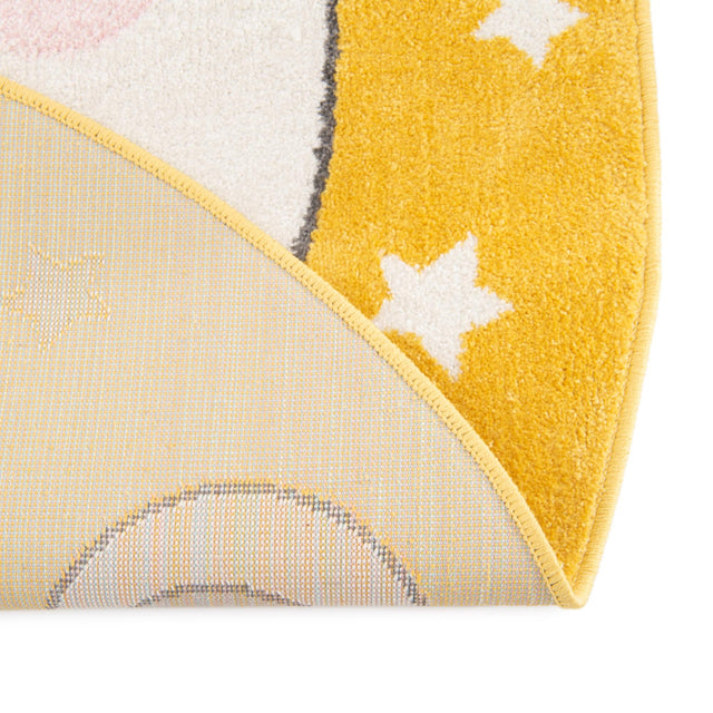 Yellow 5' 3 x 5' 3 Whimsy Kids Round Area Rug for Baby Nursery, Toddler Playroom, Bedrooms Playful Fun Design Easy Clean Carpet for Sale at Rug Engine