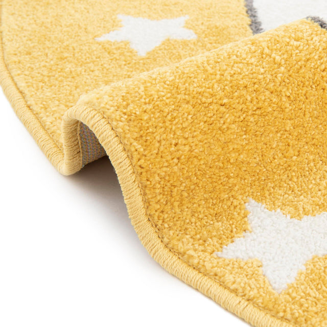 Yellow 5' 3 x 5' 3 Whimsy Kids Round Area Rug for Baby Nursery, Toddler Playroom, Bedrooms Playful Fun Design Easy Clean Carpet for Sale at Rug Engine