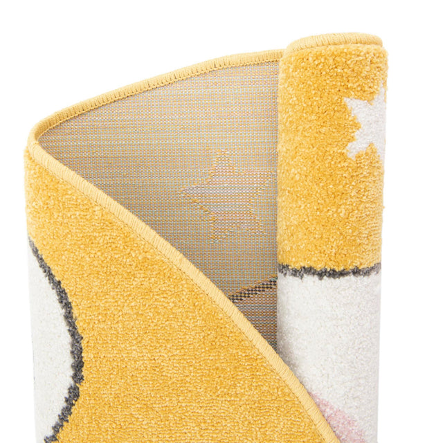 Yellow 7' 10 x 7' 10 Whimsy Kids Round Area Rug for Baby Nursery, Toddler Playroom, Bedrooms