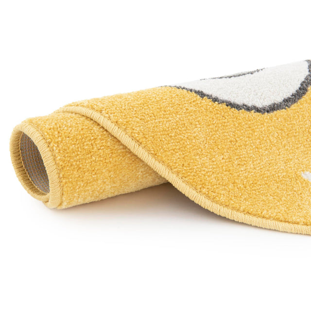 Yellow 7' 10 x 7' 10 Whimsy Kids Round Area Rug for Baby Nursery, Toddler Playroom, Bedrooms