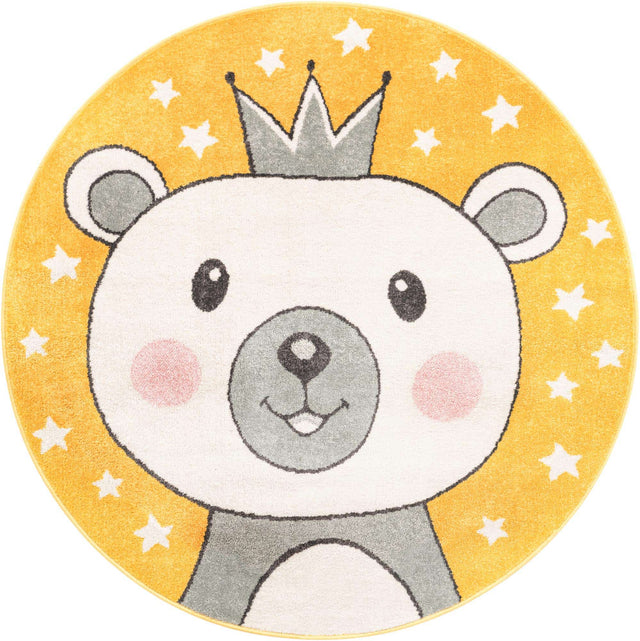 Yellow 5' 3 x 5' 3 Whimsy Kids Round Area Rug for Baby Nursery, Toddler Playroom, Bedrooms Playful Fun Design Easy Clean Carpet for Sale at Rug Engine
