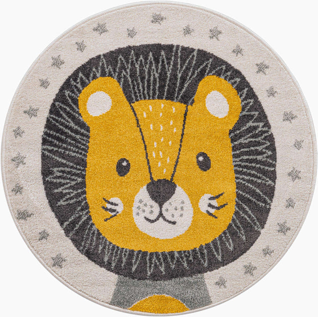 Ivory 3' 3 x 3' 3 Whimsy Kids Round Area Rug for Baby Nursery, Toddler Playroom, Bedrooms Playful Fun Design Easy Clean Carpet for Sale at Rug Engine