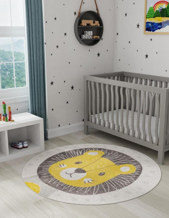 Ivory 7' 10 x 7' 10 Whimsy Kids Round Area Rug for Baby Nursery, Toddler Playroom, Bedrooms