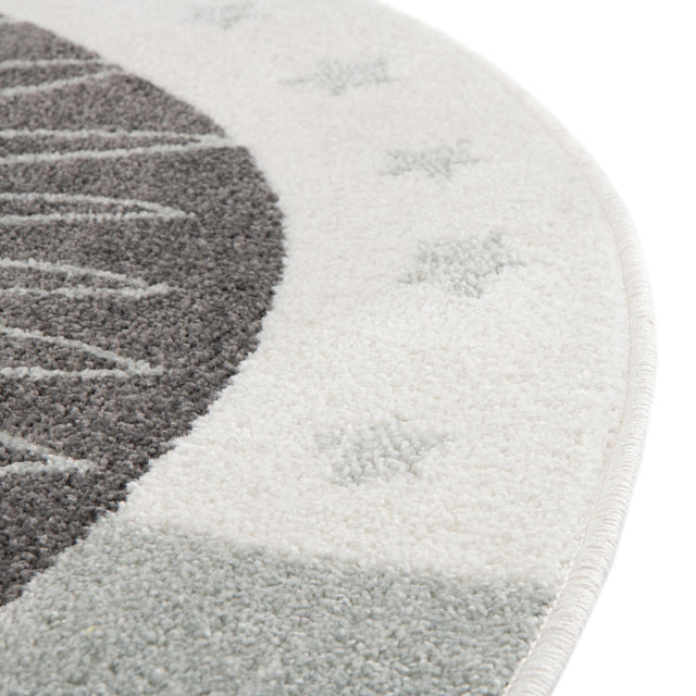 Ivory 5' 3 x 5' 3 Whimsy Kids Round Area Rug for Baby Nursery, Toddler Playroom, Bedrooms