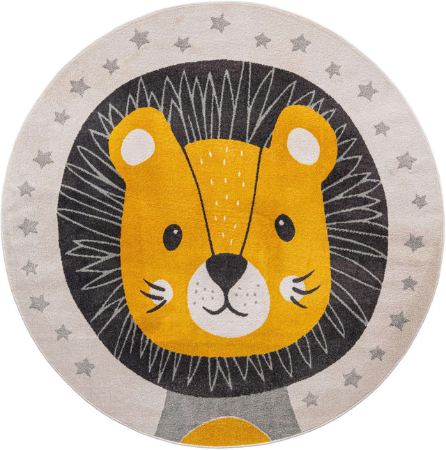 Ivory 7' 10 x 7' 10 Whimsy Kids Round Area Rug for Baby Nursery, Toddler Playroom, Bedrooms