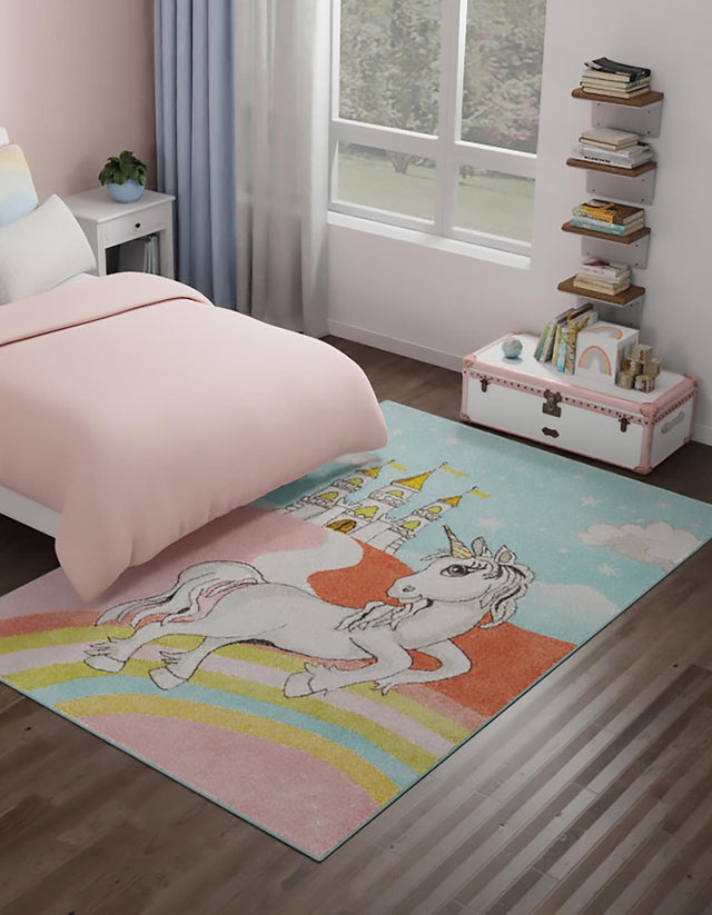 Multicolor 5' 3 x 8' Whimsy Kids Rectangle Area Rug for Baby Nursery, Toddler Playroom, Bedrooms
