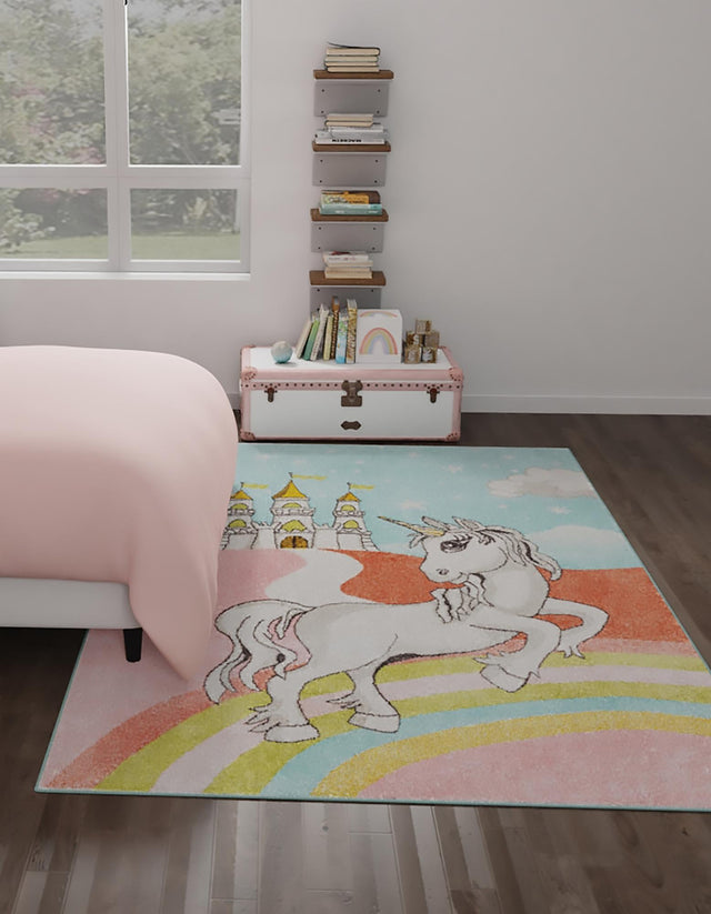 Multicolor 5' 3 x 8' Whimsy Kids Rectangle Area Rug for Baby Nursery, Toddler Playroom, Bedrooms