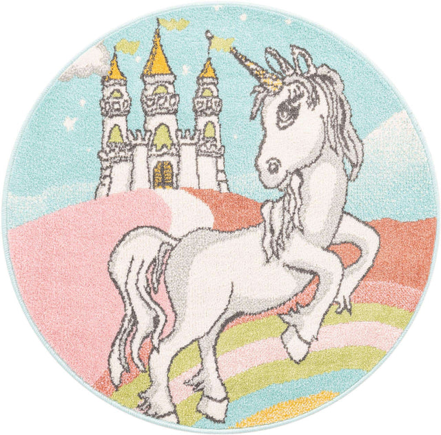 Multicolor 3' 3 x 3' 3 Whimsy Kids Round Area Rug for Baby Nursery, Toddler Playroom, Bedrooms Playful Fun Design Easy Clean Carpet for Sale at Rug Engine