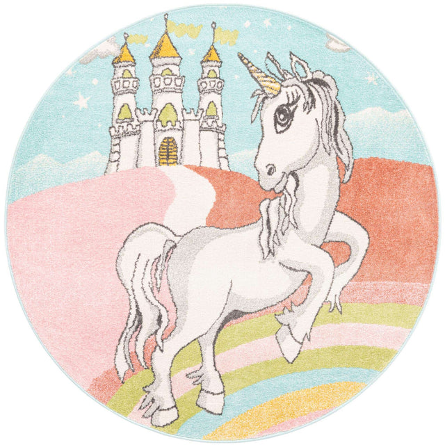 Multicolor 5' 3 x 5' 3 Whimsy Kids Round Area Rug for Baby Nursery, Toddler Playroom, Bedrooms Playful Fun Design Easy Clean Carpet for Sale at Rug Engine