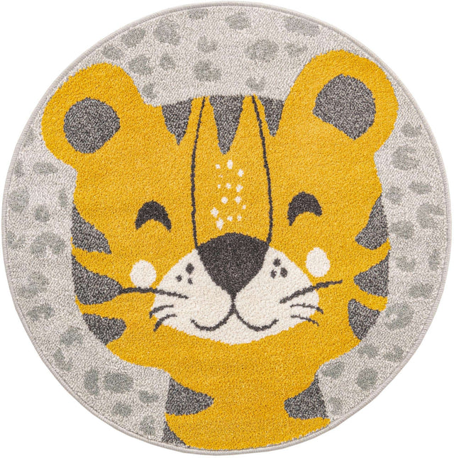 Gray 3' 3 x 3' 3 Whimsy Kids Round Area Rug for Baby Nursery, Toddler Playroom, Bedrooms Playful Fun Design Easy Clean Carpet for Sale at Rug Engine