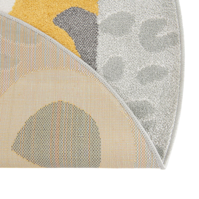 Gray 7' 10 x 7' 10 Whimsy Kids Round Area Rug for Baby Nursery, Toddler Playroom, Bedrooms Playful Fun Design Easy Clean Carpet for Sale at Rug Engine