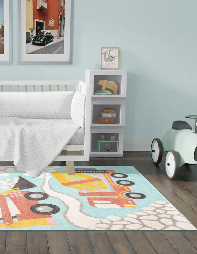 Teal 7' 10 x 10' Whimsy Kids Rectangle Area Rug for Baby Nursery, Toddler Playroom, Bedrooms