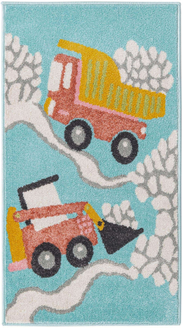 Teal 2' 2 x 3' 11 Whimsy Kids Runner Area Rug for Baby Nursery, Toddler Playroom, Bedrooms