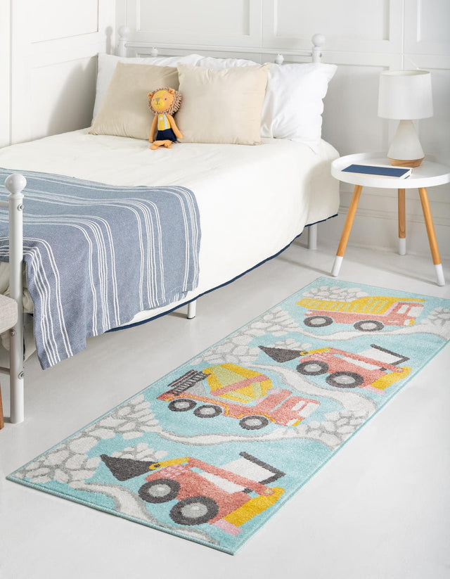 Teal 2' 2 x 3' 11 Whimsy Kids Runner Area Rug for Baby Nursery, Toddler Playroom, Bedrooms